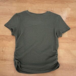 Olive Green Textured Short Sleeve Top